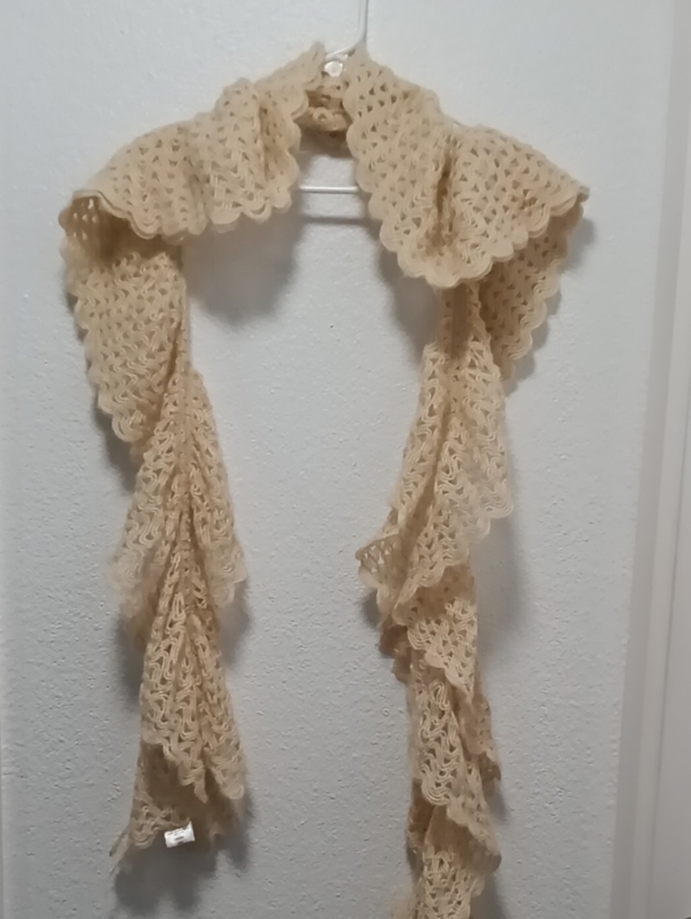 Hand Crochet Soft Cream Ruffle Scarf - Women Accessories